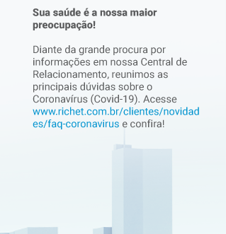 Sua saúde é a nossa maior preocupação! Diante da grande procura por informações em nossa Central de Relacionamento, reunimos as principais dúvidas sobre o Coronavírus (Covid-19). Acesse www.richet.com.br/clientes/novidades/faq-coronavirus e confira!