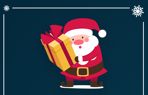 Imagem, papai noel segurando uma caixa de presentes.