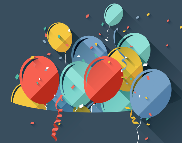 Image, diversos balões coloridos sobre fundo azul.